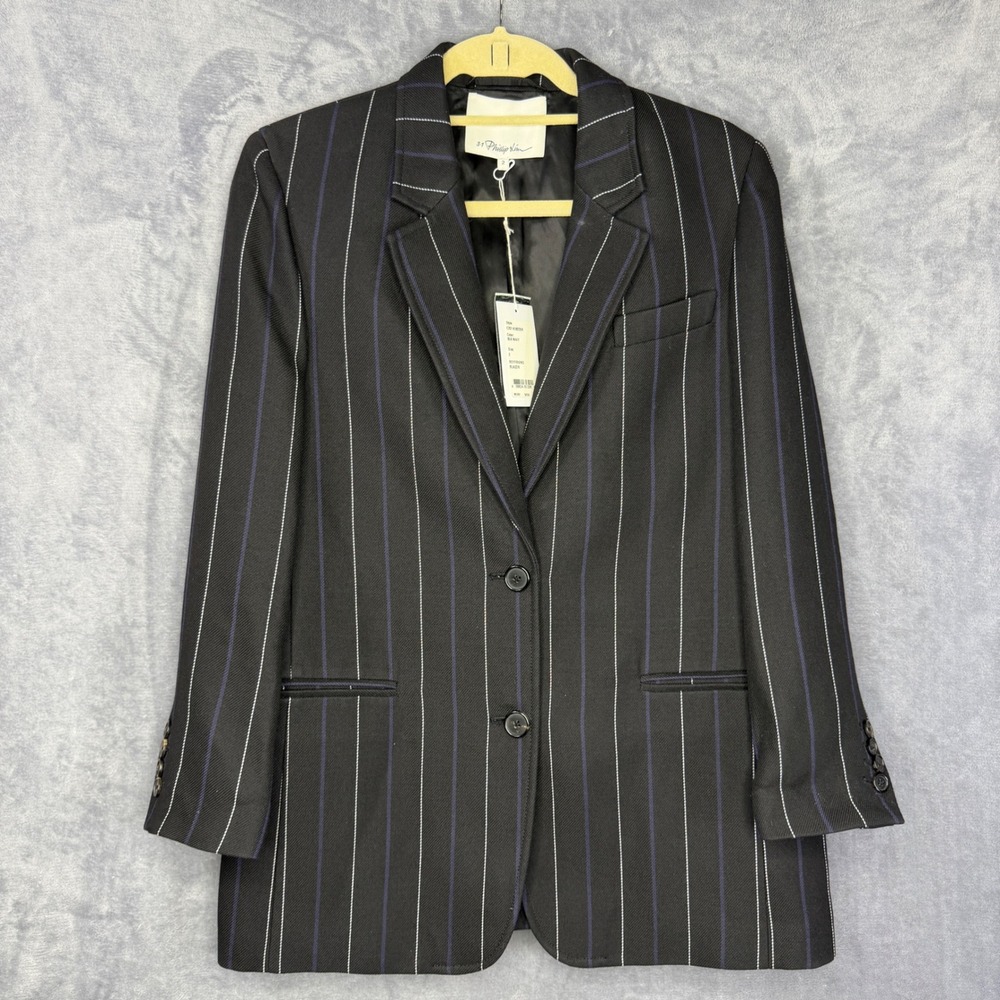 3.1 Phillip Lim Boyfriend Blazer Womens 2 Black Navy Pinstripe E201-6182DSR NEW